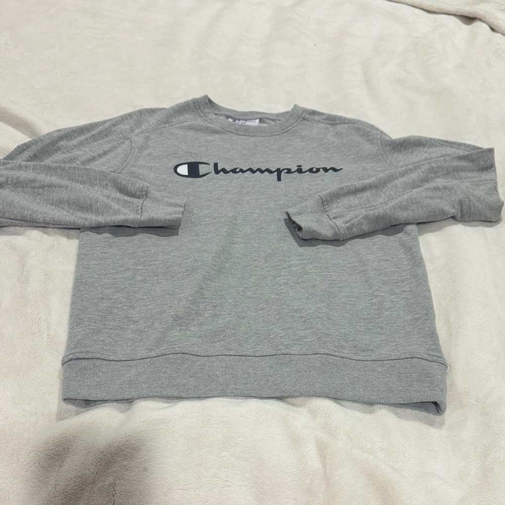 Champion Light Gray Pullover with Front Script Logo